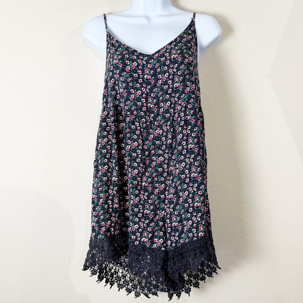 free people | floral spaghetti strap rayon women's romper sz S